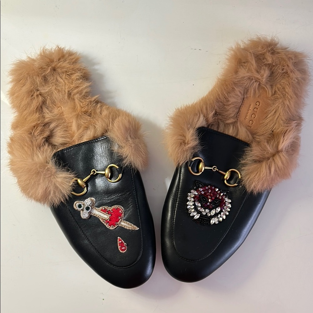 Gucci Black Fur-Trimmed Women's Loafers